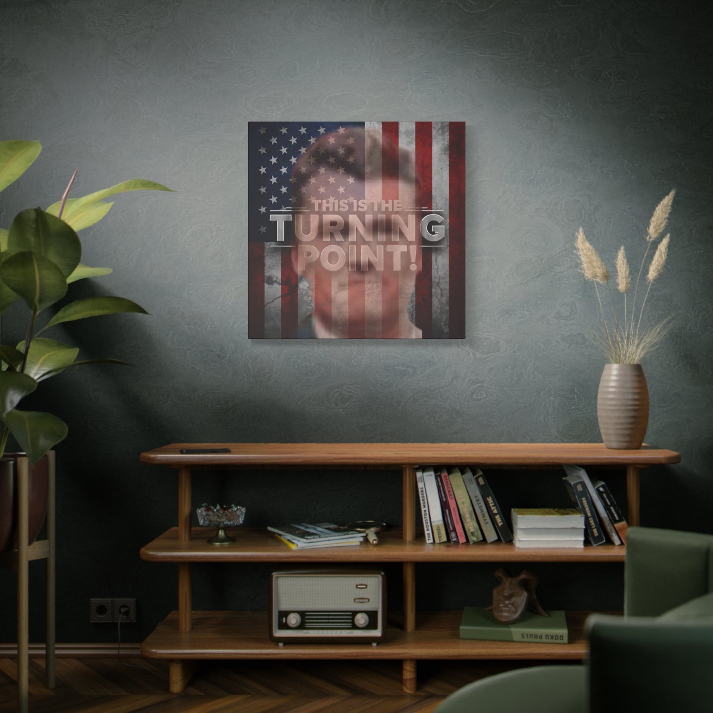 Inspirational Gallery Wrap Canvas Wall Art - Motivational Home Decor - Charlie Kirk - This Is The Turning Point! Artwork - Unique Gift Idea -  American Flag Backdrop Design