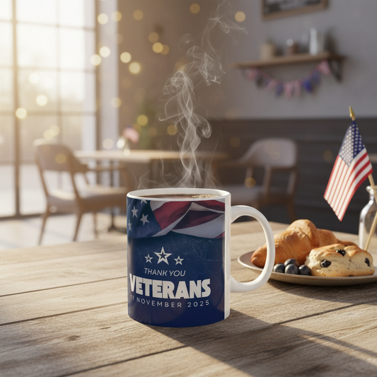 Veterans Day Ceramic Mug — Thank You Veterans (11oz & 15oz) - American Flag -