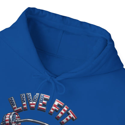 LIVE FIT American Flag Barbell Hoodie | Patriotic Gym Sweatshirt – LIVE FIT