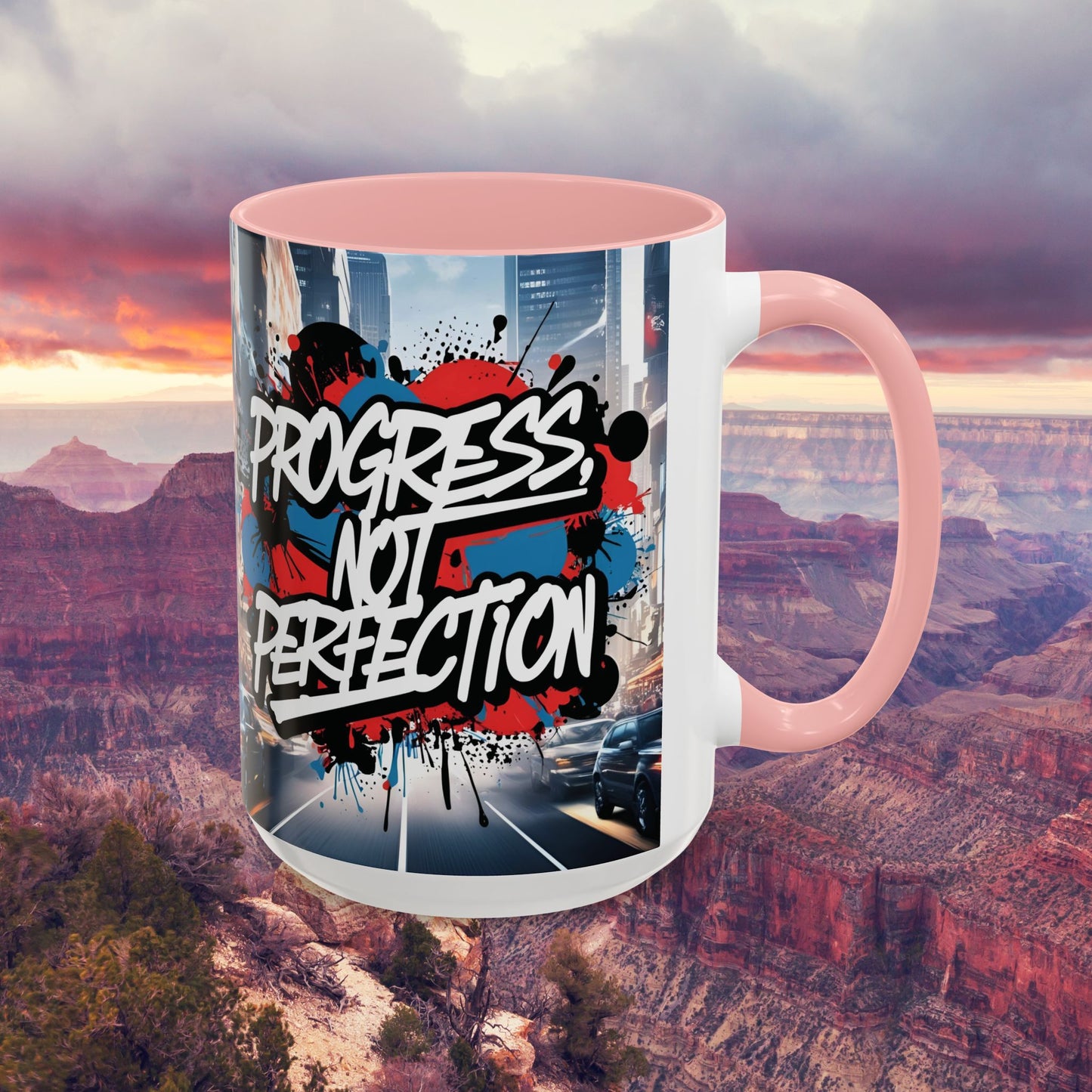 Progress Not Perfection! Graffiti Style Mug - Vibrant Design - 11oz/15oz - 8 Colors