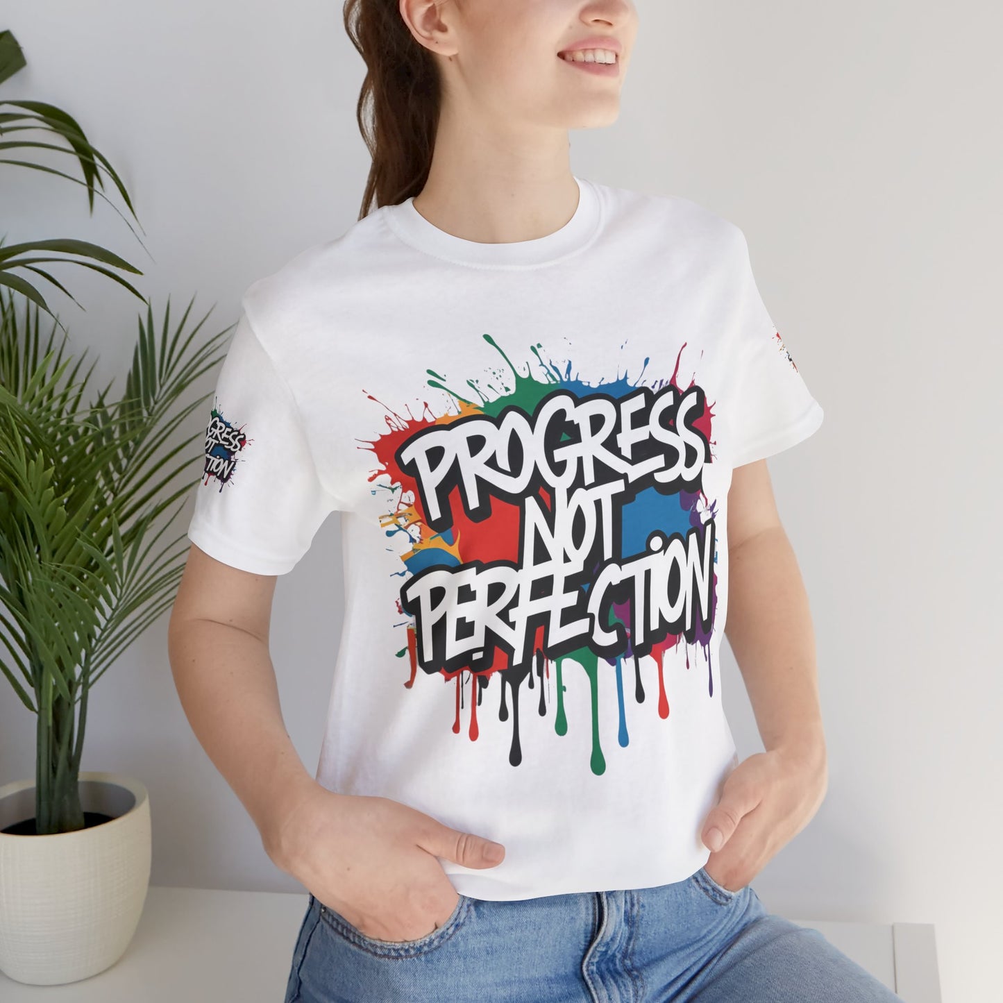 💥 Vibrant   💥   Eye-catching   💥   Motivational    💥 All  Over Print   💥 Unisex T-shirt  💥   Progress  Not  Perfection   💥  Art-Inspired   💥  Apparel  💥  Sizes  XS  x  4XL 💥