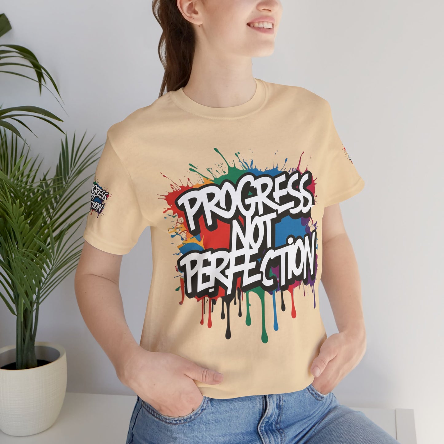 💥 Vibrant   💥   Eye-catching   💥   Motivational    💥 All  Over Print   💥 Unisex T-shirt  💥   Progress  Not  Perfection   💥  Art-Inspired   💥  Apparel  💥  Sizes  XS  x  4XL 💥