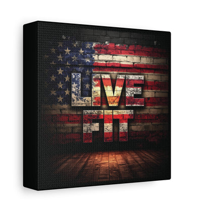 American Pride Canvas Wall Art - Live Fit Decor -  Fitness Motivation - Patriotic Gift - USA Flag Artwork - Red White Blue -