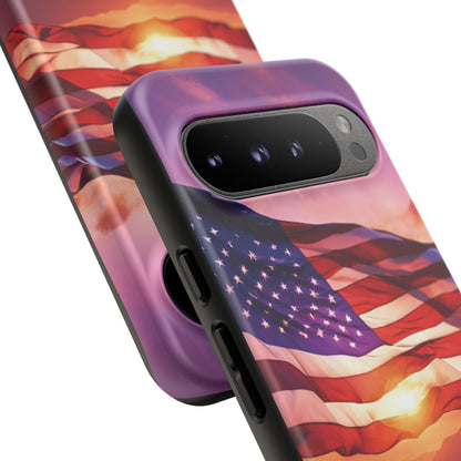 Stylish Phone Case - American Flag At Sunset Design - Patriotic Gift for Veterans - Independence Day -  Summer Vibes -