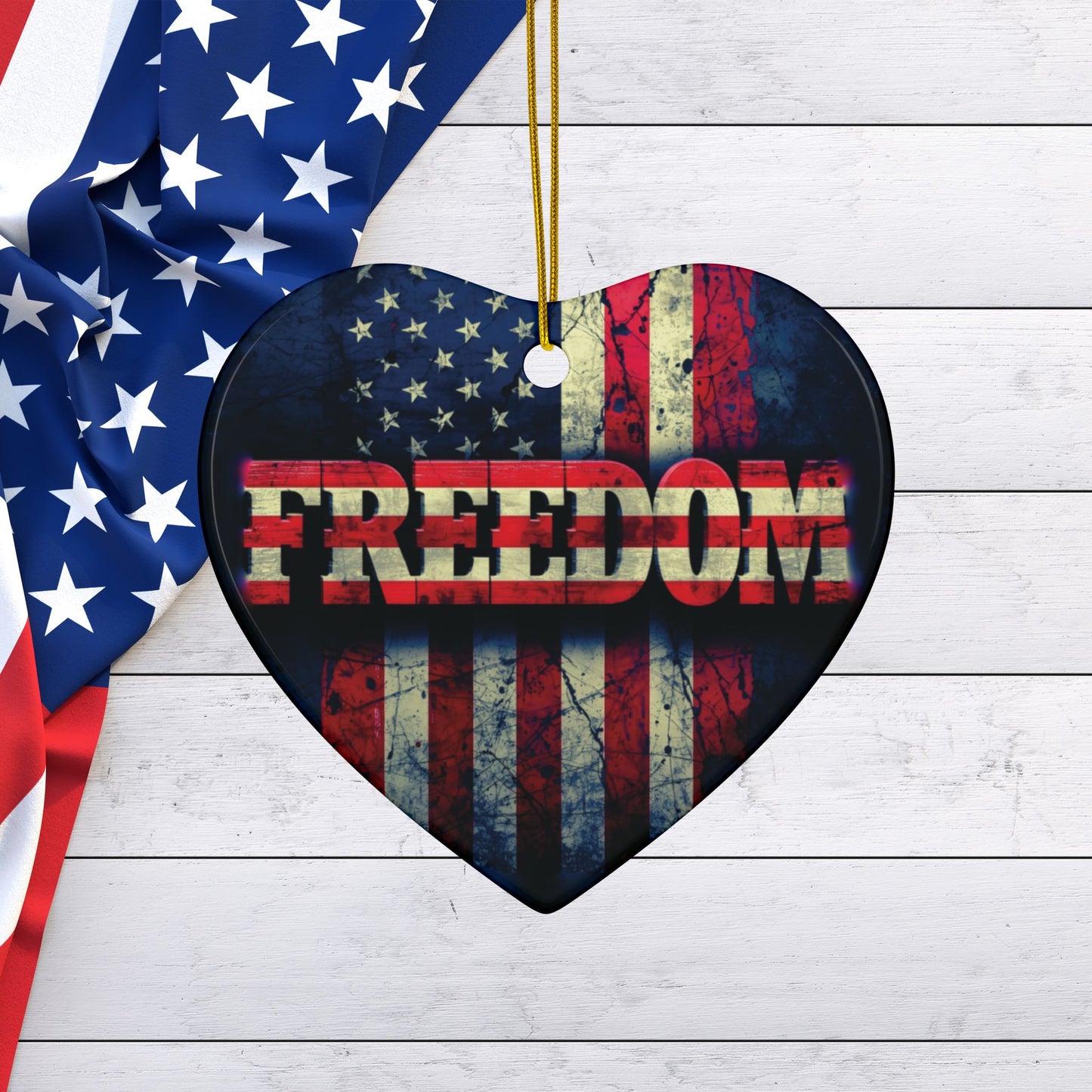 Patriotic Ornaments - Freedom American Flag Design - Red White & Blue - Same Design Both Sides