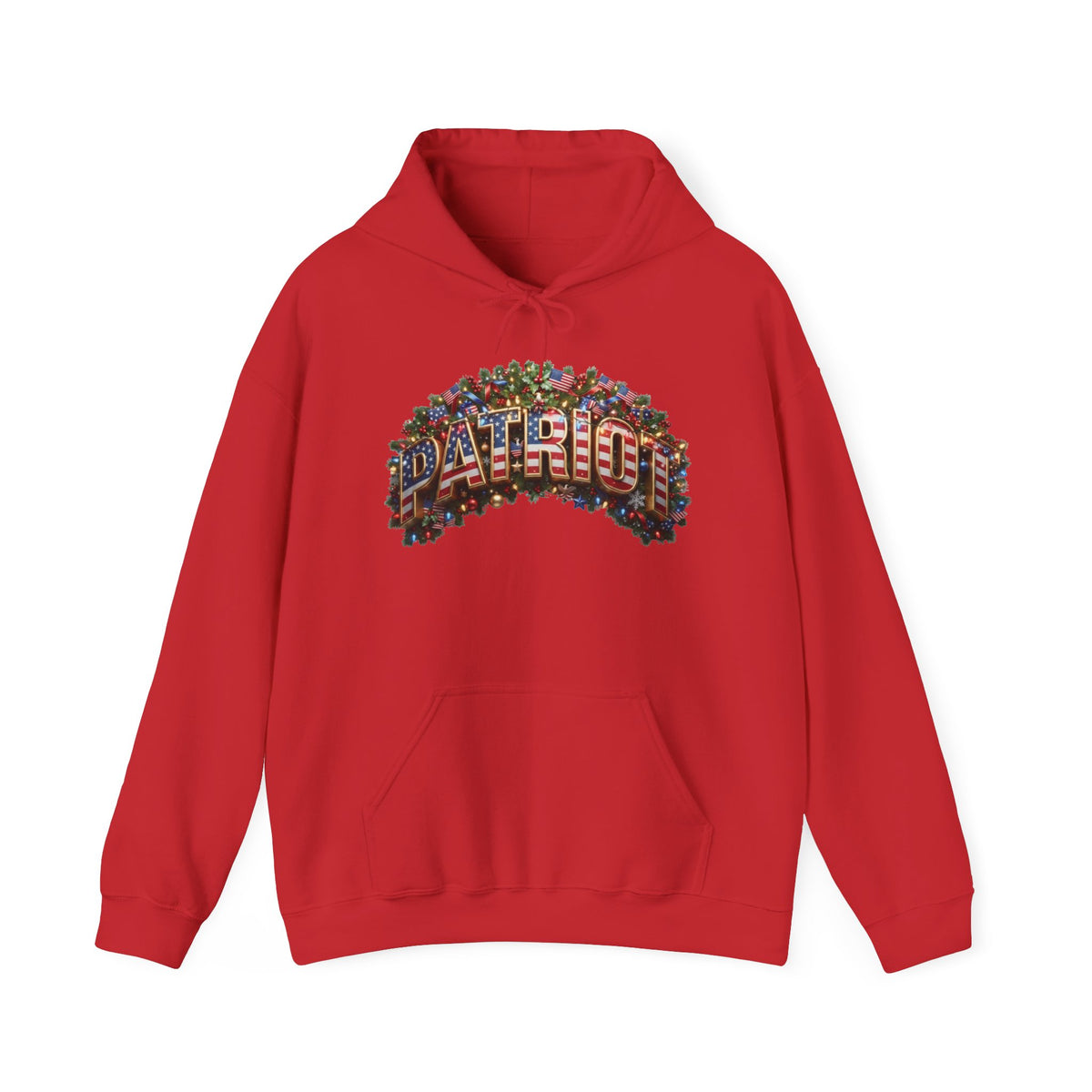 Patriot Christmas Hoodie - Full Arch Garland Flag Graphic | String Lights & Flags | Unisex S-5XL - Patriot Fit Life