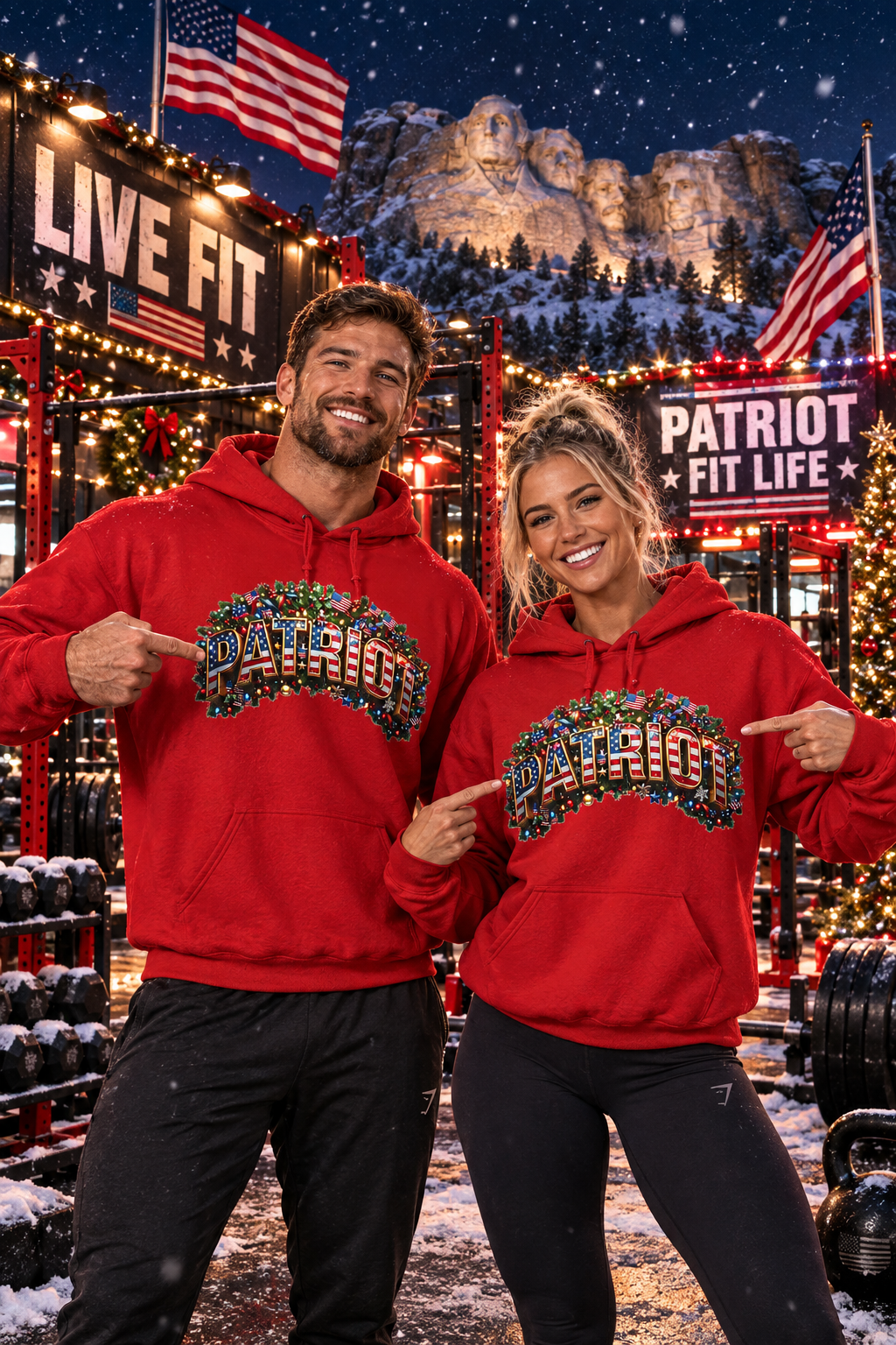 Patriot Christmas Hoodie - Full Arch Garland Flag Graphic | String Lights & Flags | Unisex S-5XL - Patriot Fit Life