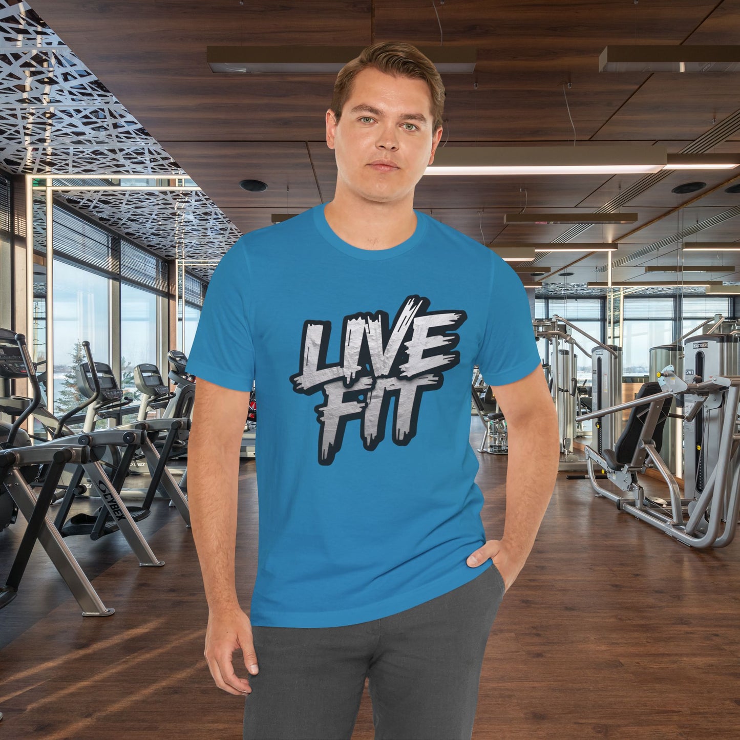 LIVE FIT Unisex Jersey Tee - Fitness Shirt - XS - 4XL -  Workout Apparel -  Motivational T-Shirt - Casual Wear - Gift for Fitness Enthusiasts
