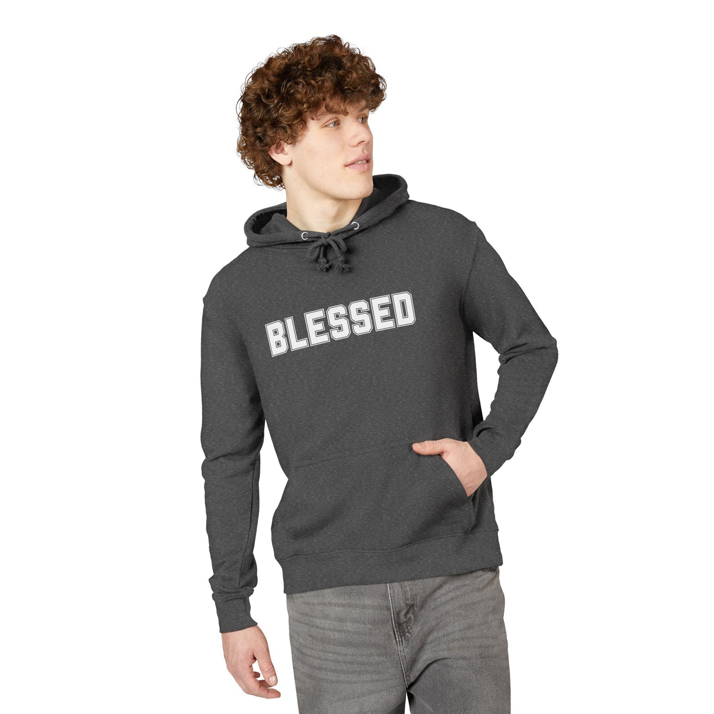 Blessed Hoodie — Cozy French Terry Pullover - with - White - Bold Front & Back Text - Holiday Gift - Fitness