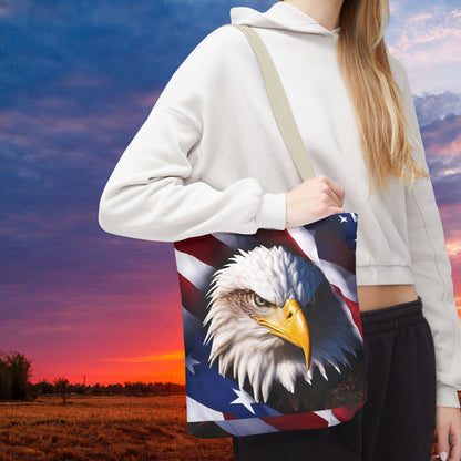 Patriotic Stylish American Flag Bald Eagle Red White & Blue All Over Print Tote Bag