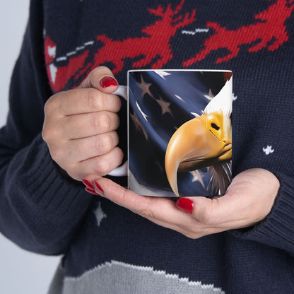 Patriotic Red White & Blue Mug - American Flag & Bald Eagle - 11oz/15oz - 4th of July Gift