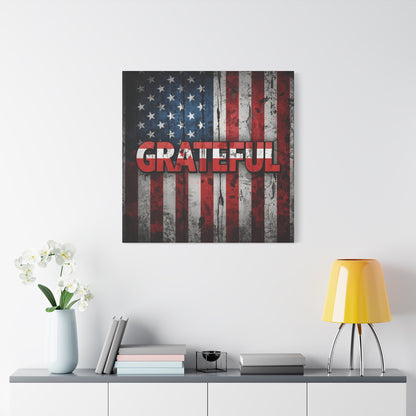 Grateful American Flag Wall Art | Patriotic Canvas Decor, Home Wall Decor, Inspirational Gift, 4th of July Decoration, Veteran's Day