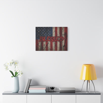 Blessed Patriotic Canvas Wall Art, Americana Decor, Home Wall Decoration, Rustic Flag Artwork, US Flag Decor
