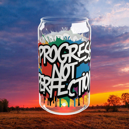 💥  Sipper Glass  16oz 💥 Vibrant  💥  Progress  Not  Perfection  Design  💥
