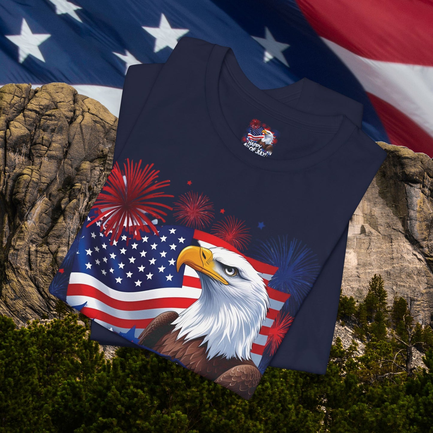 Happy 4th of July,  Print Design, Unisex T-Shirt, Patriotic Print Design, Independence Day Shirt, Red White Blue Shirt, USA Tee Gift, Gift For Her, Gift For Him, American Flag, Bald Eagle