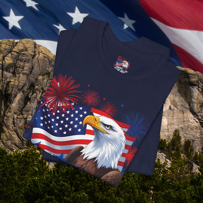 Happy 4th of July,  Print Design, Unisex T-Shirt, Patriotic Print Design, Independence Day Shirt, Red White Blue Shirt, USA Tee Gift, Gift For Her, Gift For Him, American Flag, Bald Eagle