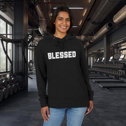 Blessed Hoodie — Cozy French Terry Pullover - with - White - Bold Front & Back Text - Holiday Gift - Fitness