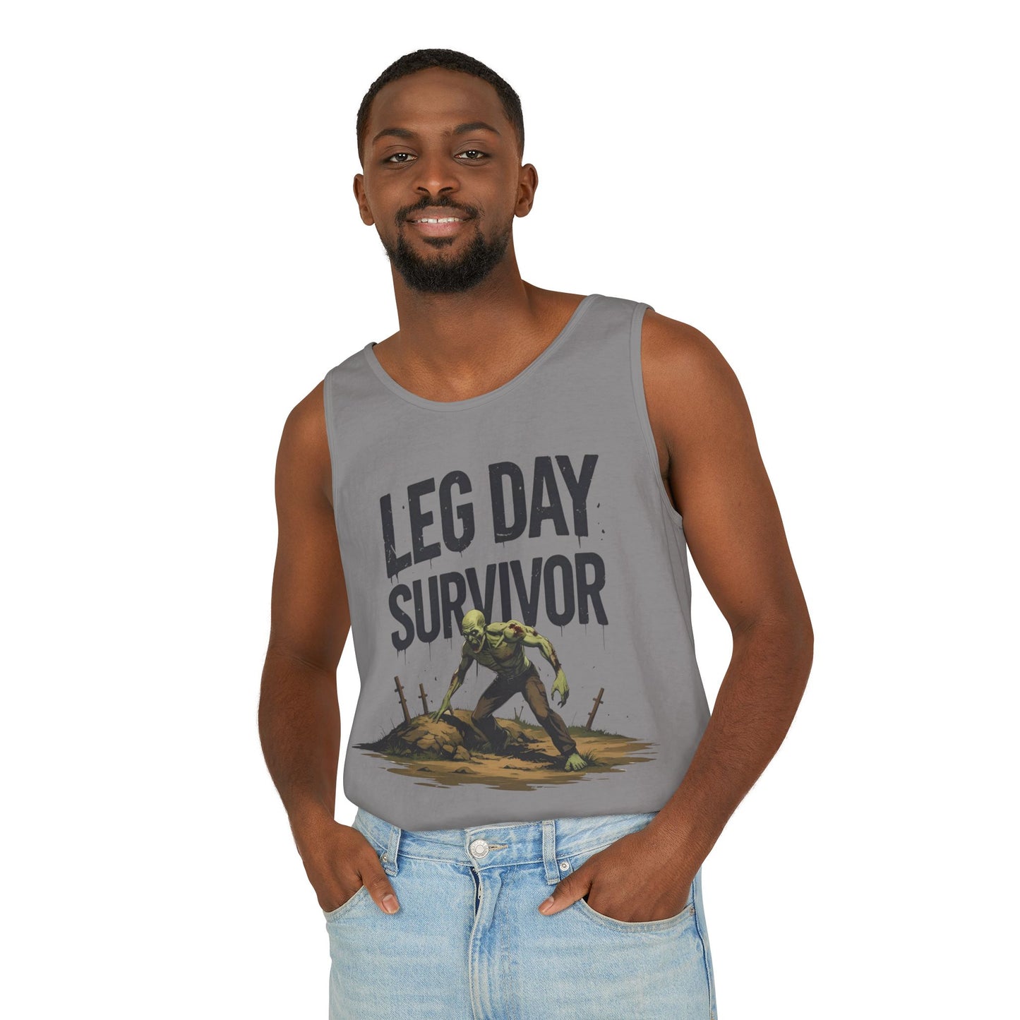 Leg Day Survivor! - Garment-Dyed Tank Top - Funny Gym Tank - Unisex Fitness Apparel - XS-3XL
