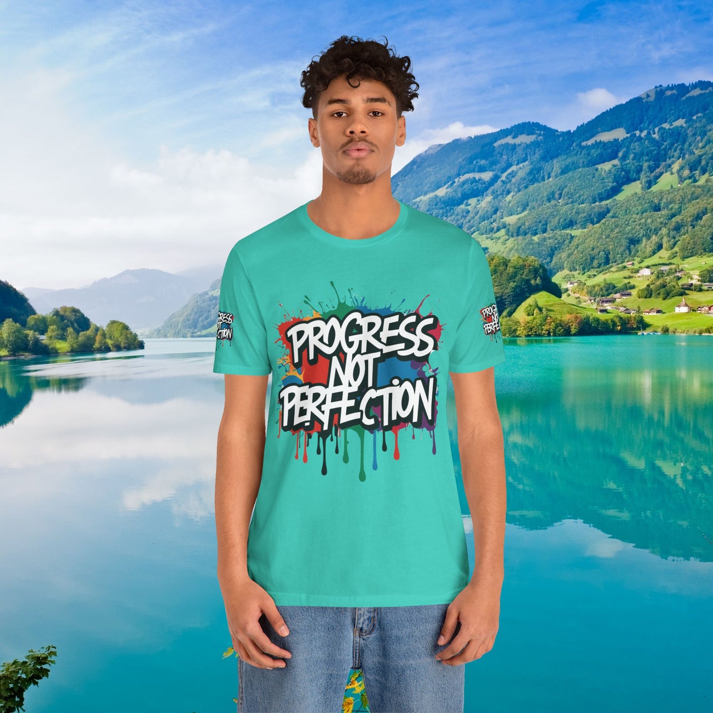 💥 Vibrant   💥   Eye-catching   💥   Motivational    💥 All  Over Print   💥 Unisex T-shirt  💥   Progress  Not  Perfection   💥  Art-Inspired   💥  Apparel  💥  Sizes  XS  x  4XL 💥