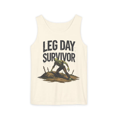 Leg Day Survivor! - Garment-Dyed Tank Top - Funny Gym Tank - Unisex Fitness Apparel - XS-3XL