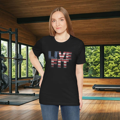 LIVE FIT Patriotic T-Shirt - American Flag Red White Blue - Unisex Fitness Tee