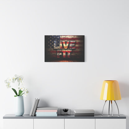 American Pride Canvas Wall Art - Live Fit Decor -  Fitness Motivation - Patriotic Gift - USA Flag Artwork - Red White Blue -