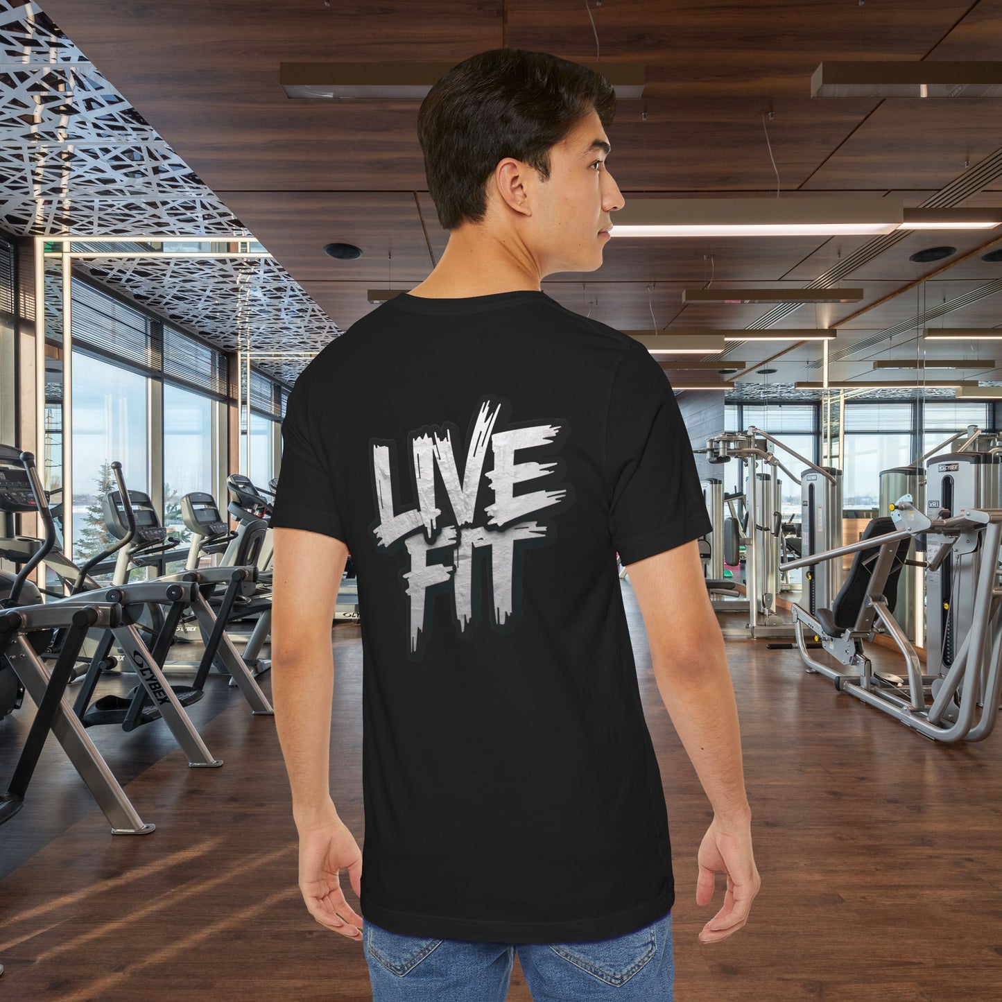 LIVE FIT Unisex Jersey Tee - Fitness Shirt - XS - 4XL -  Workout Apparel -  Motivational T-Shirt - Casual Wear - Gift for Fitness Enthusiasts