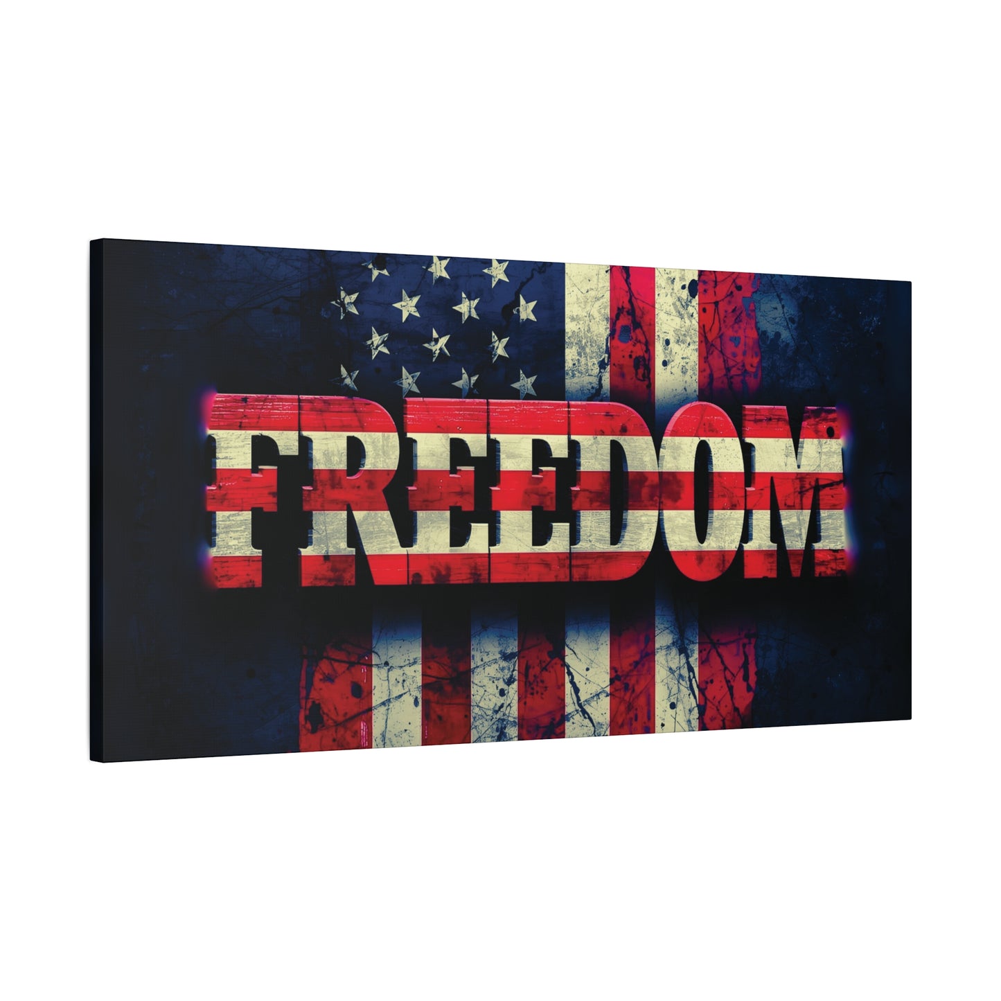 Patriotic Wall Art Print - Freedom Design Canvas Decor - American Flag Red White & Blue Artwork - Christmas Gifts - Independence Day Decoration - Home Gallery Piece -