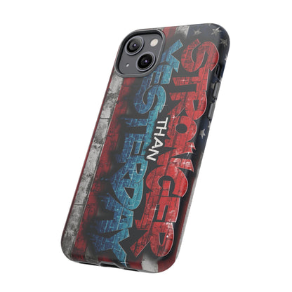 Stronger Than Yesterday Iphone Case, Motivational Phone Cover, USA Flag Design, Gift for Fitness Enthusiasts, Inspirational Phone Accessory