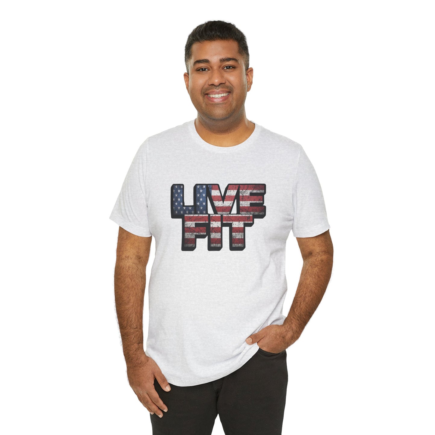 LIVE FIT Patriotic T-Shirt - American Flag Red White Blue - Unisex Fitness Tee