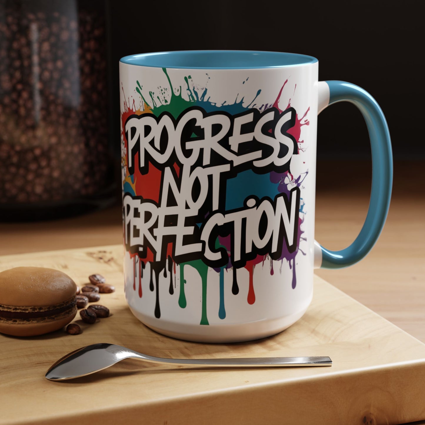 Vibrant   Ceramic  Mug    Inspirational      Let's Go!     Graffiti  Mug      Coffee Mug        Progress  Not  Perfection   Sizes   11oz  &  15oz    Birthday Gift   Graduation Gift    8  Different  Color Options