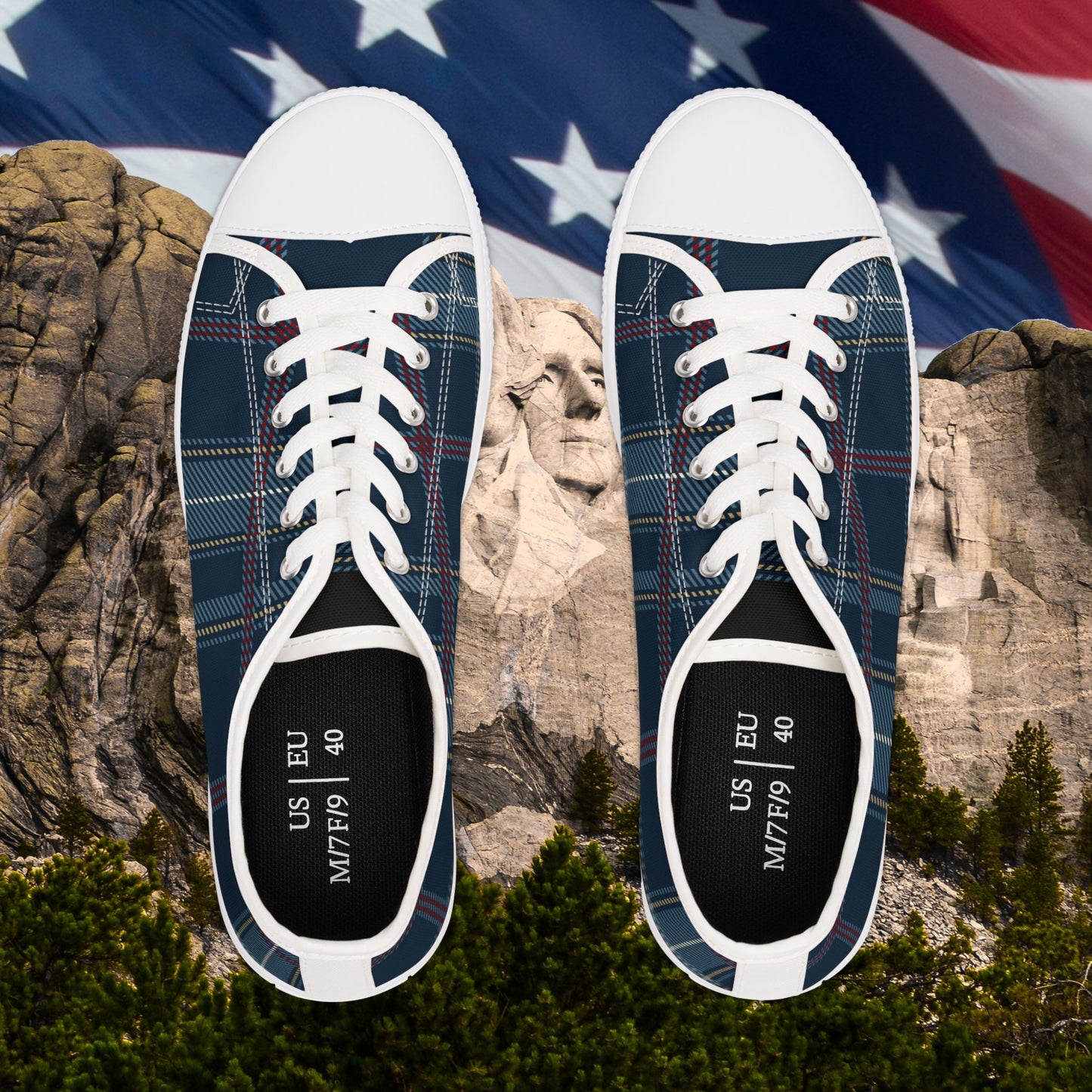 🇺🇸 Plaid Blue 🇺🇸 Low Top Sneakers 🇺🇸 Comfortable 🇺🇸Casual Footwear 🇺🇸 for Every Occasion 🇺🇸