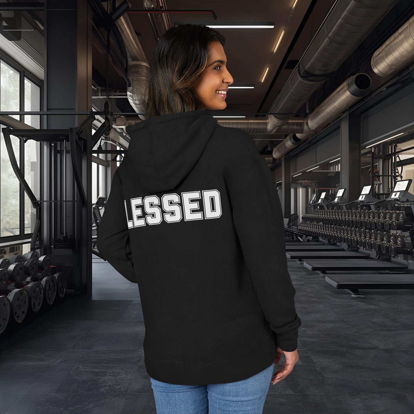 Blessed Hoodie — Cozy French Terry Pullover - with - White - Bold Front & Back Text - Holiday Gift - Fitness