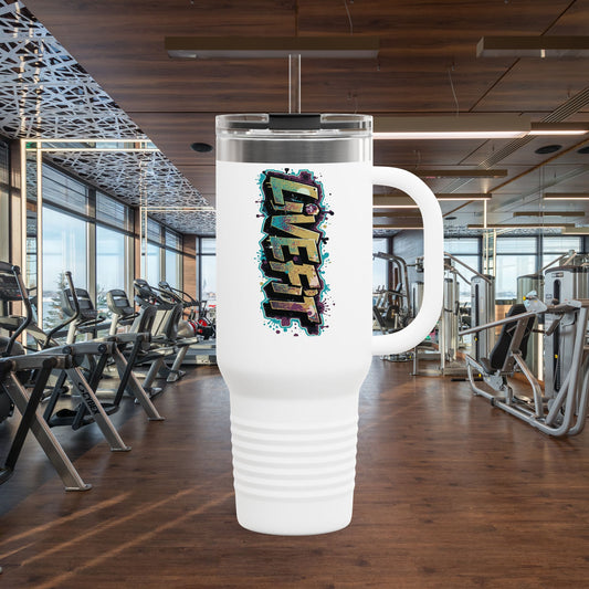 Insulated Travel Mug, Live Fit, 40oz Fitness Water Bottle, Gym Coffee Cup, Durable Travel Tumbler, Motivational Drinkware