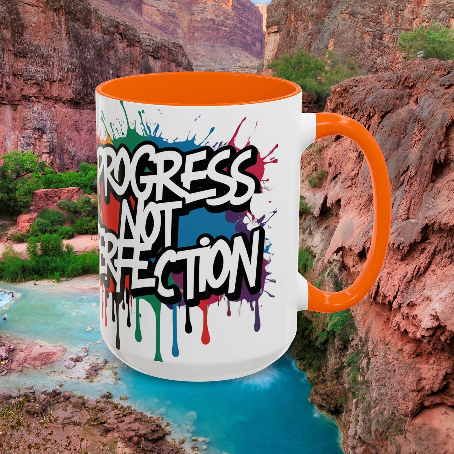 Vibrant   Ceramic  Mug    Inspirational      Let's Go!     Graffiti  Mug      Coffee Mug        Progress  Not  Perfection   Sizes   11oz  &  15oz    Birthday Gift   Graduation Gift    8  Different  Color Options