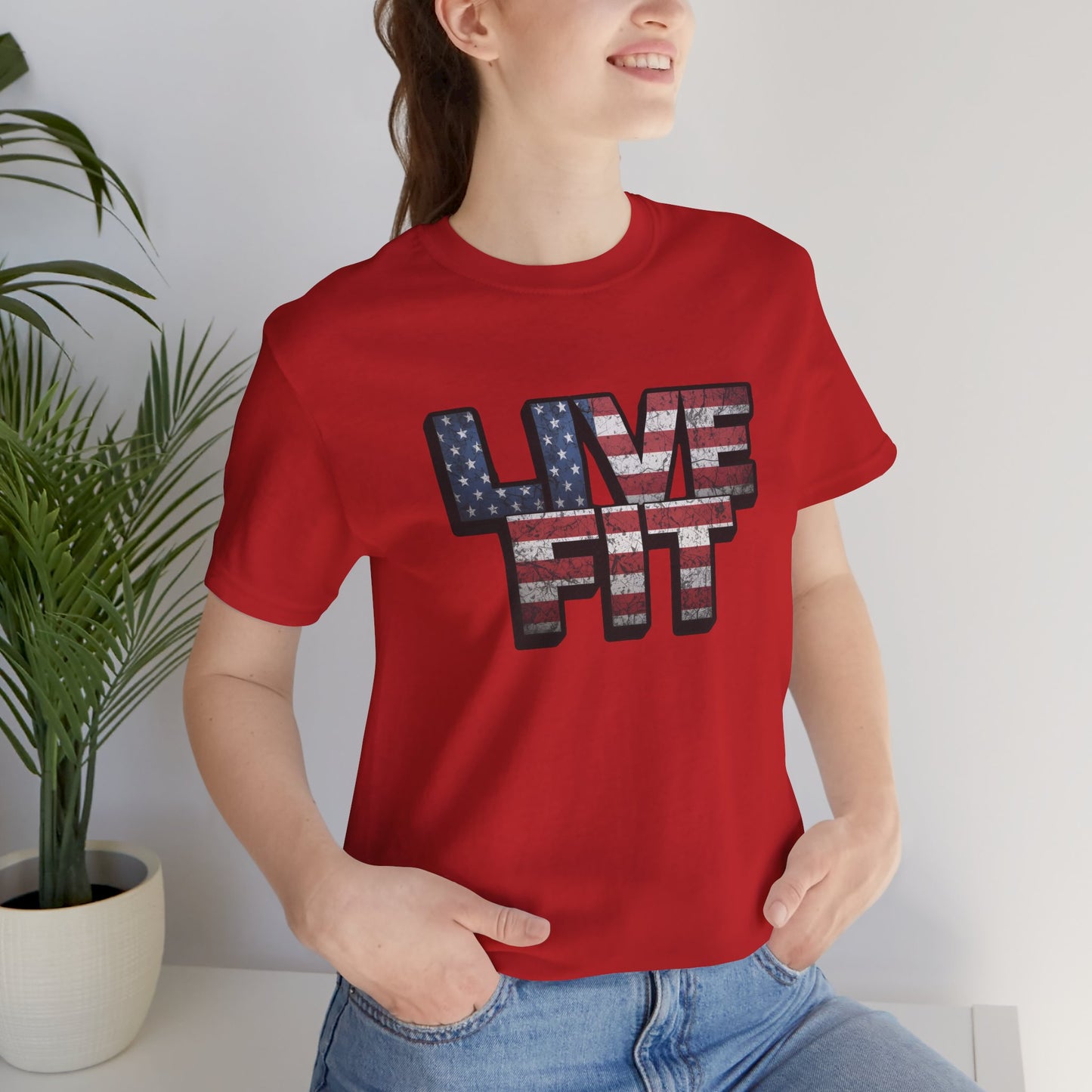 LIVE FIT Patriotic T-Shirt - American Flag Red White Blue - Unisex Fitness Tee