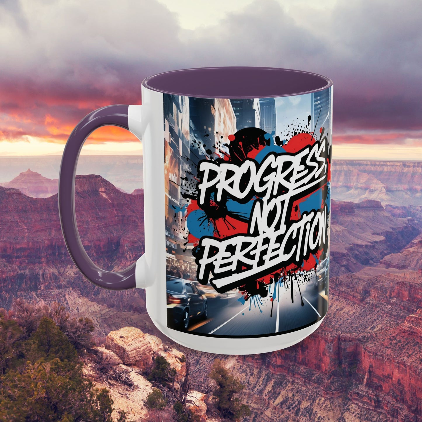 Progress Not Perfection! Graffiti Style Mug - Vibrant Design - 11oz/15oz - 8 Colors