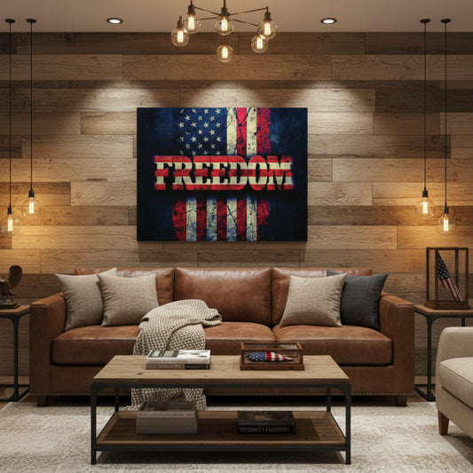 Patriotic - Gallery Wrapped - Wall Art Print - Freedom Design Canvas Decor - American Flag - Red White & Blue Artwork - Christmas Gifts - Independence Day Decoration - Home Gallery Piece -
