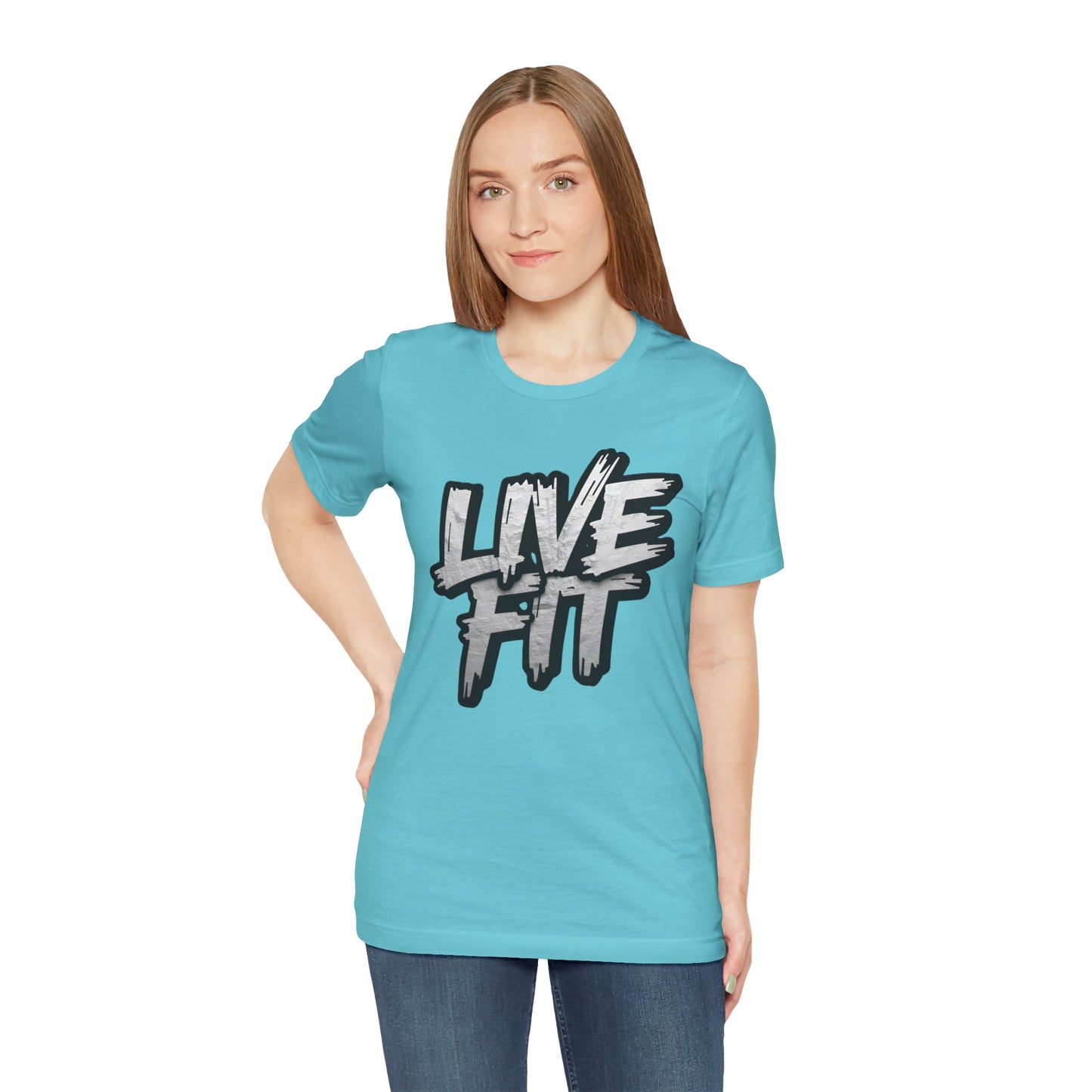 LIVE FIT Unisex Jersey Tee - Fitness Shirt - XS - 4XL -  Workout Apparel -  Motivational T-Shirt - Casual Wear - Gift for Fitness Enthusiasts