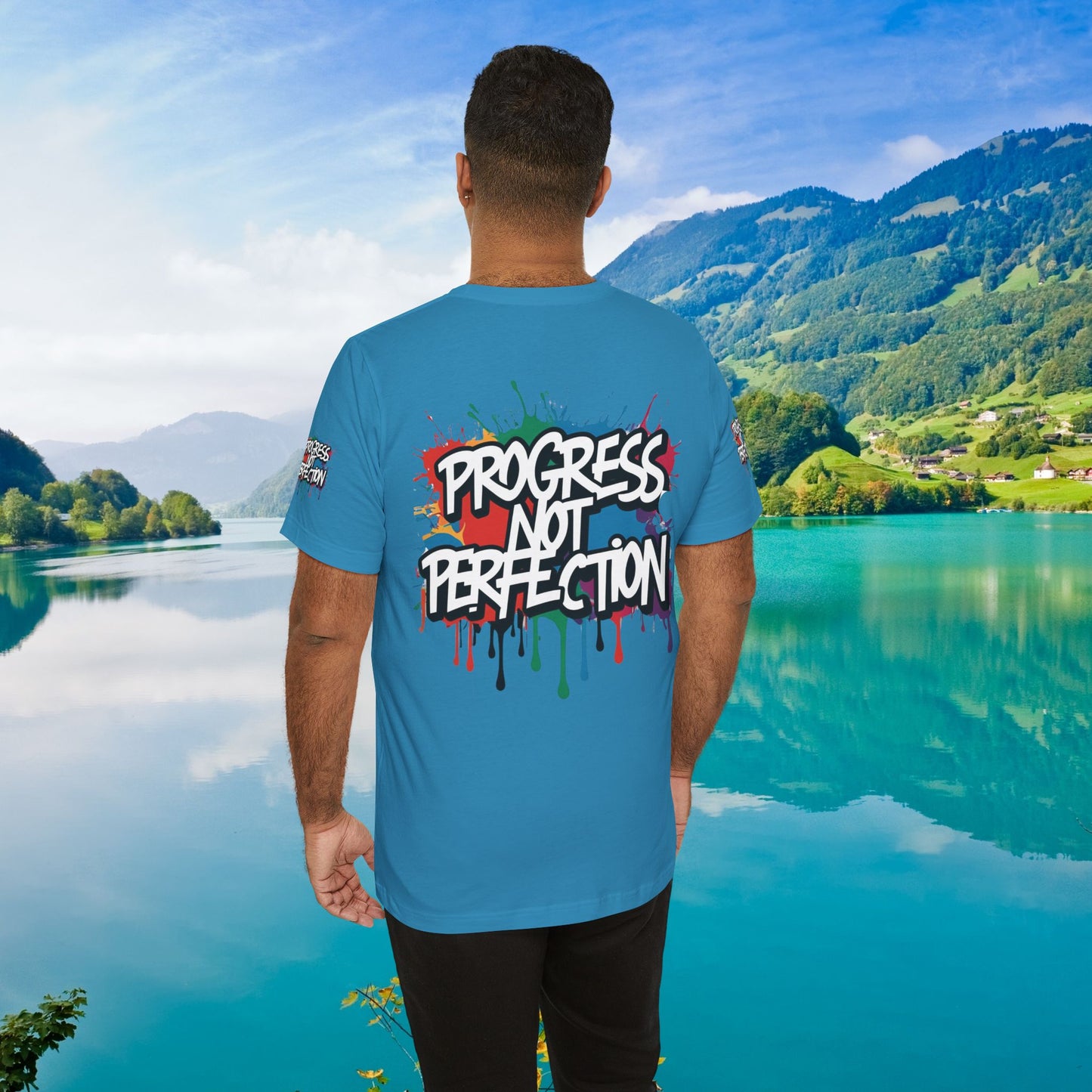 💥 Vibrant   💥   Eye-catching   💥   Motivational    💥 All  Over Print   💥 Unisex T-shirt  💥   Progress  Not  Perfection   💥  Art-Inspired   💥  Apparel  💥  Sizes  XS  x  4XL 💥
