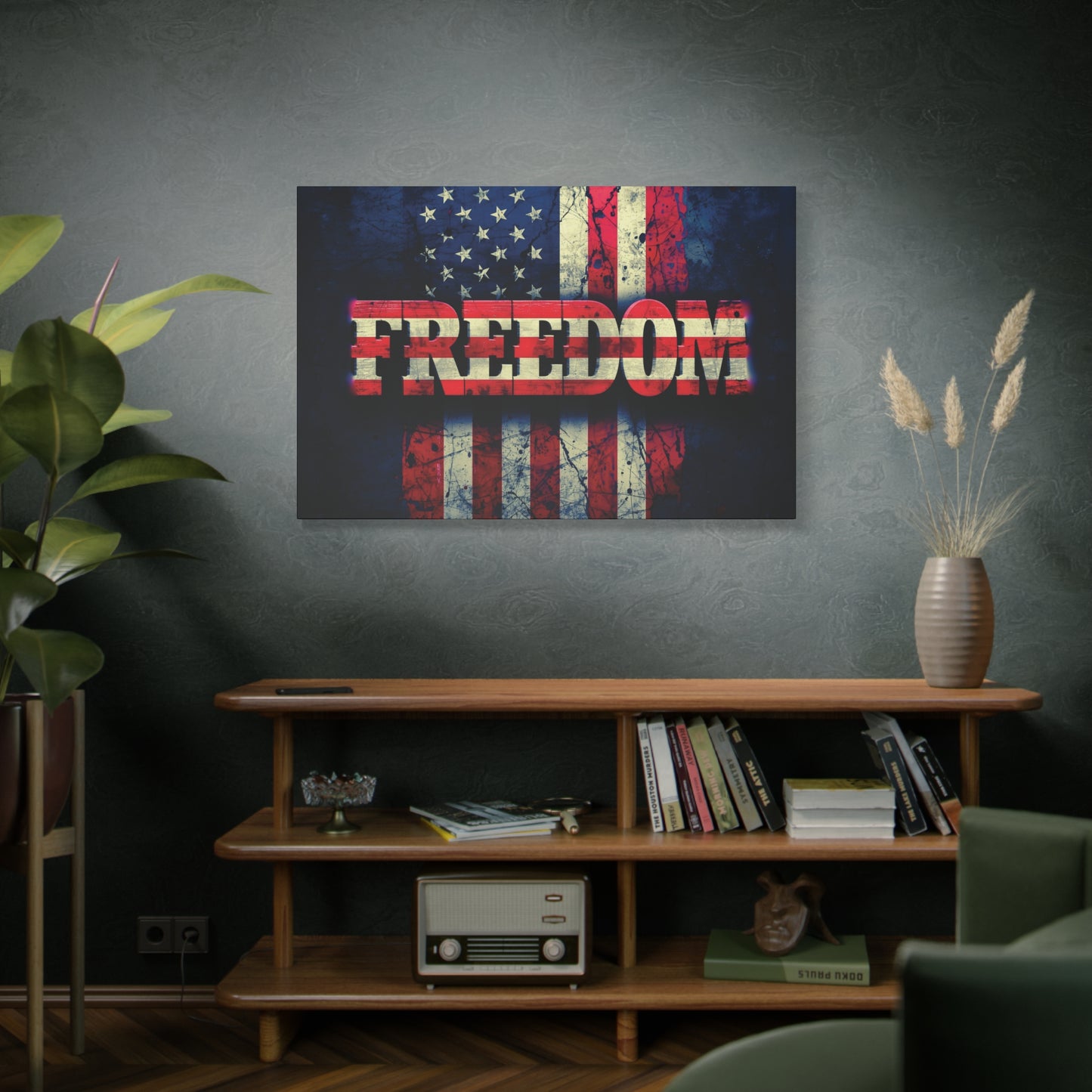 Patriotic Wall Art Print - Freedom Design Canvas Decor - American Flag Red White & Blue Artwork - Christmas Gifts - Independence Day Decoration - Home Gallery Piece -