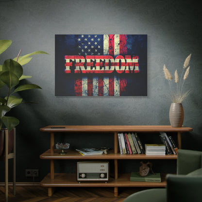 Patriotic Wall Art Print - Freedom Design Canvas Decor - American Flag Red White & Blue Artwork - Christmas Gifts - Independence Day Decoration - Home Gallery Piece -