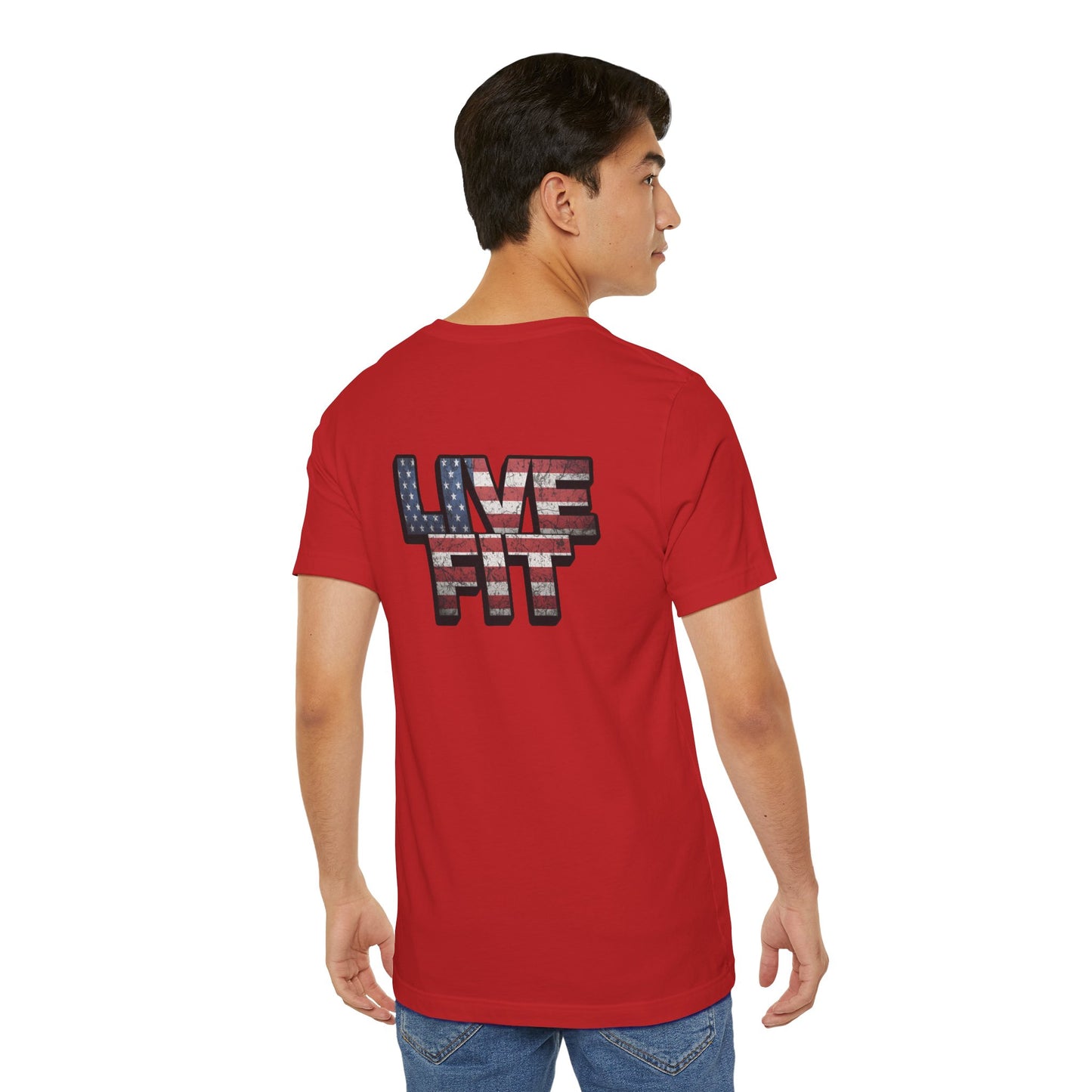 LIVE FIT Patriotic T-Shirt - American Flag Red White Blue - Unisex Fitness Tee