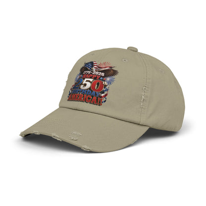 250th American Flag Fireworks Distressed Cap — 1776-2026 Patriotic Hat
