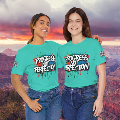 💥 Vibrant   💥   Eye-catching   💥   Motivational    💥 All  Over Print   💥 Unisex T-shirt  💥   Progress  Not  Perfection   💥  Art-Inspired   💥  Apparel  💥  Sizes  XS  x  4XL 💥