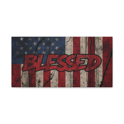 Blessed Patriotic Canvas Wall Art, Americana Decor, Home Wall Decoration, Rustic Flag Artwork, US Flag Decor