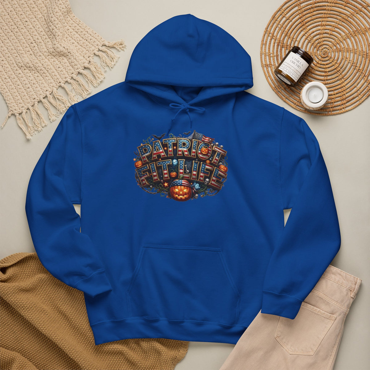 Patriot Fit Life Halloween Pumpkin Haunted House Hoodie - Vintage Spooky Scene