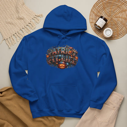 Patriot Fit Life Halloween Pumpkin Haunted House Hoodie - Vintage Spooky Scene