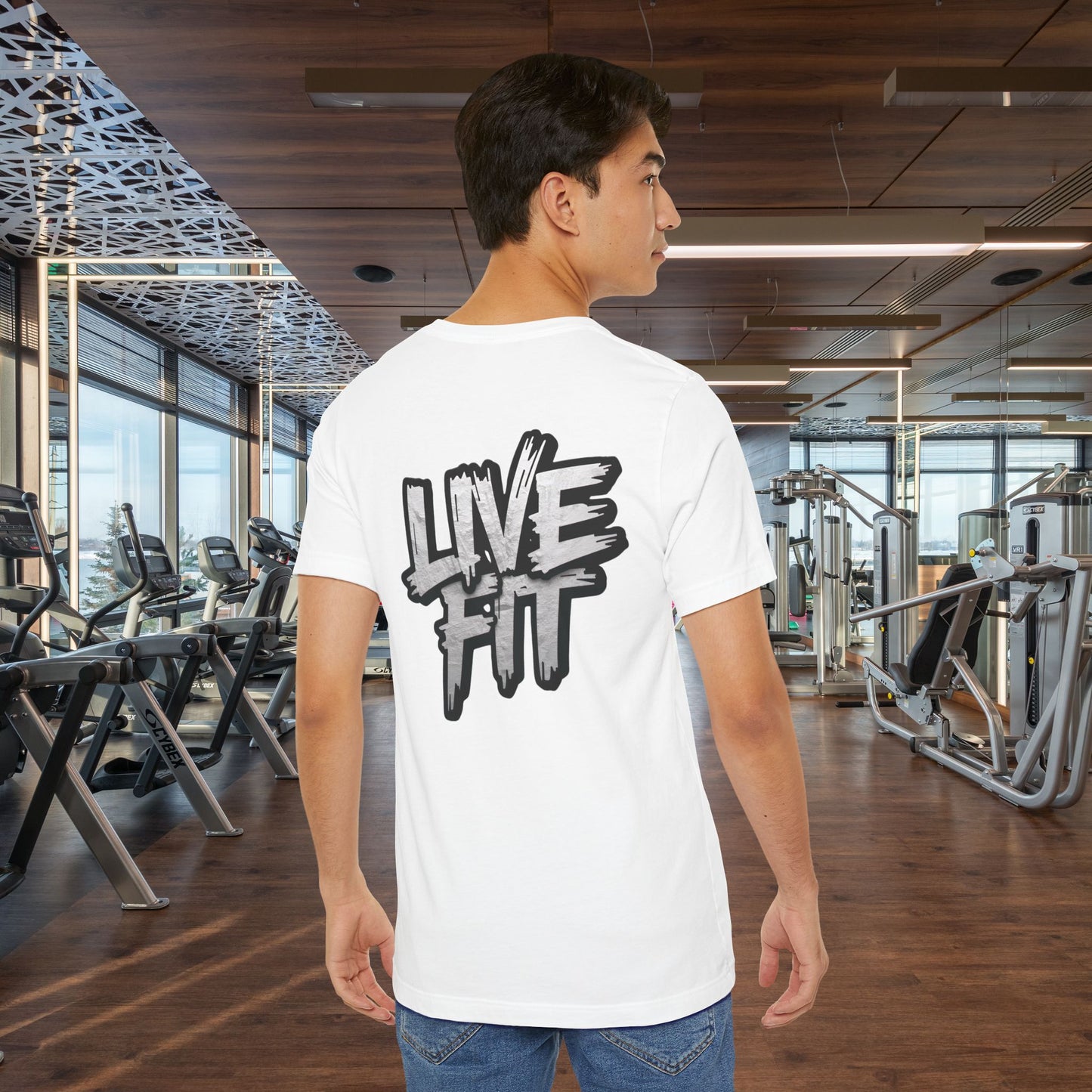 LIVE FIT Unisex Jersey Tee - Fitness Shirt - XS - 4XL -  Workout Apparel -  Motivational T-Shirt - Casual Wear - Gift for Fitness Enthusiasts