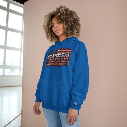 Champion Hoodie - Grateful American Flag - Red White Blue Backdrop